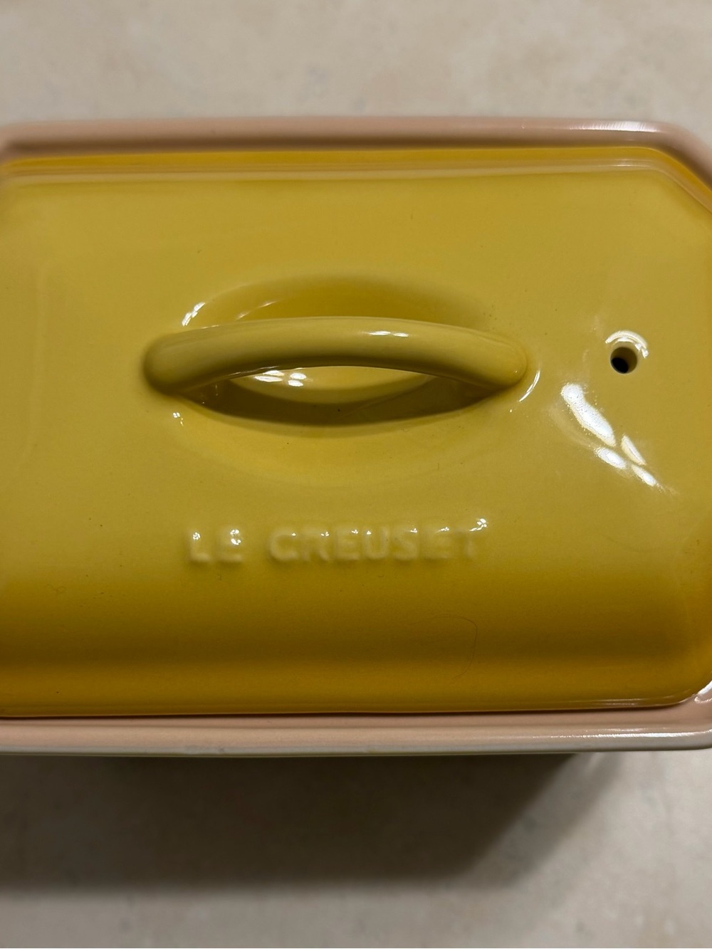 Le Creuset RARE YELLOW Pate Terrine with press .72 Quart